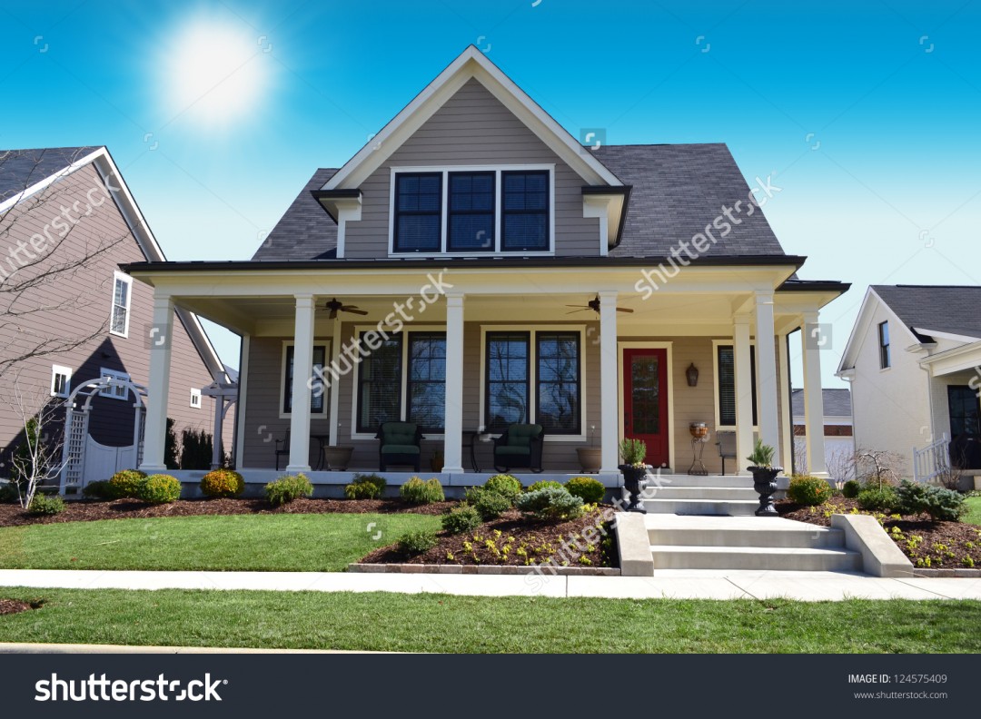 stock photo beige  new england style suburban  dream home  